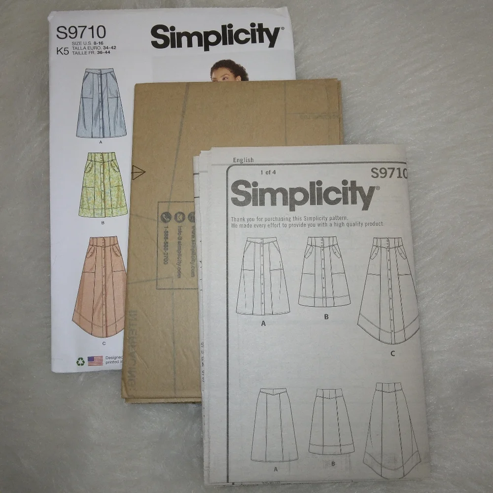 Simplicity S9710 Sz 8-16 Misses Button front skirts with pockets, 3 variations